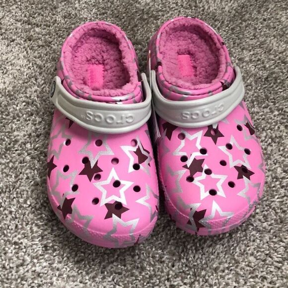 Crocs Classic Lined Girls Pink Star Clog Size 3 Junior - Picture 1 of 3